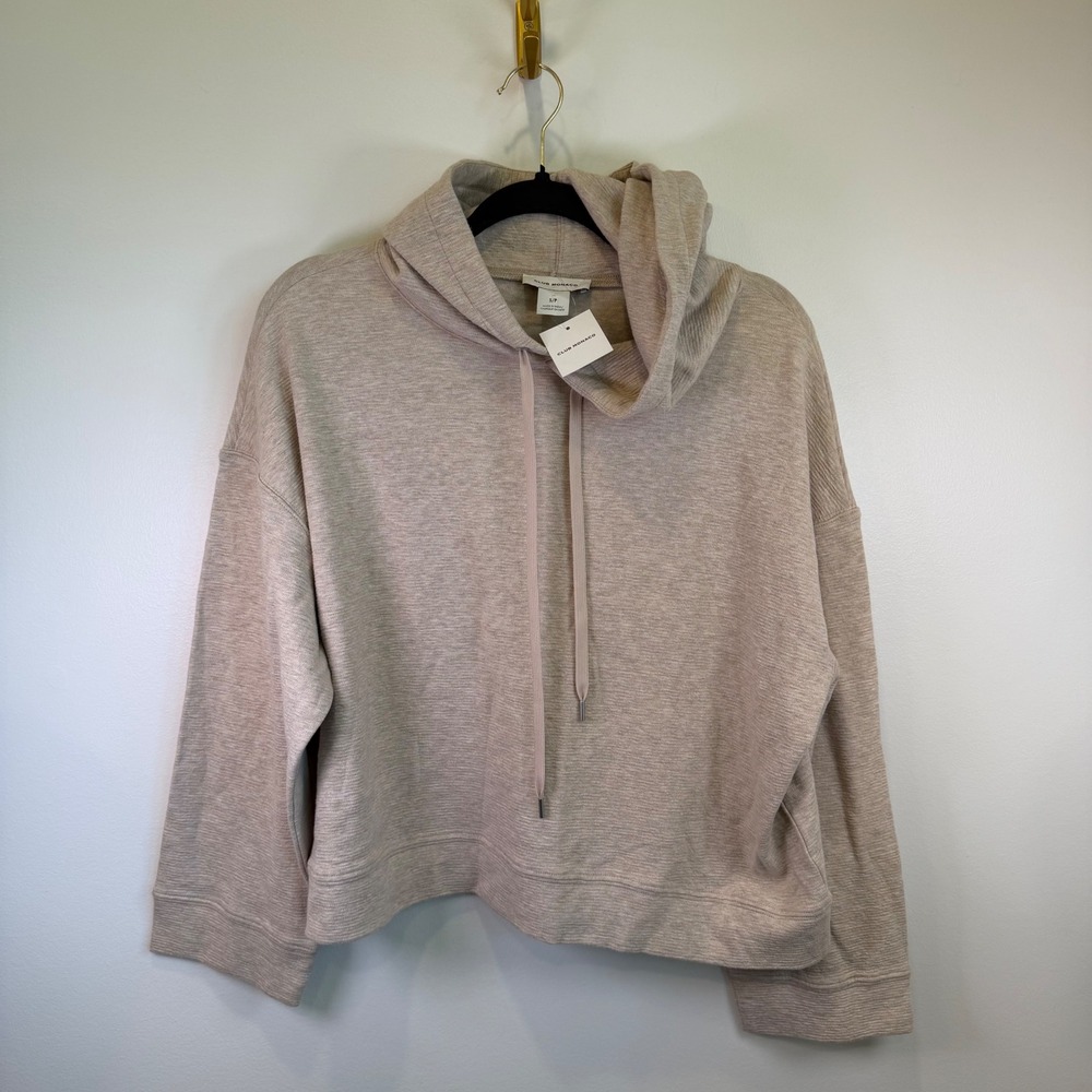 Club Monaco Ottoman Hoodie Taupe Heather Ribbed Cotton Pullover NWT S Cozy Fall